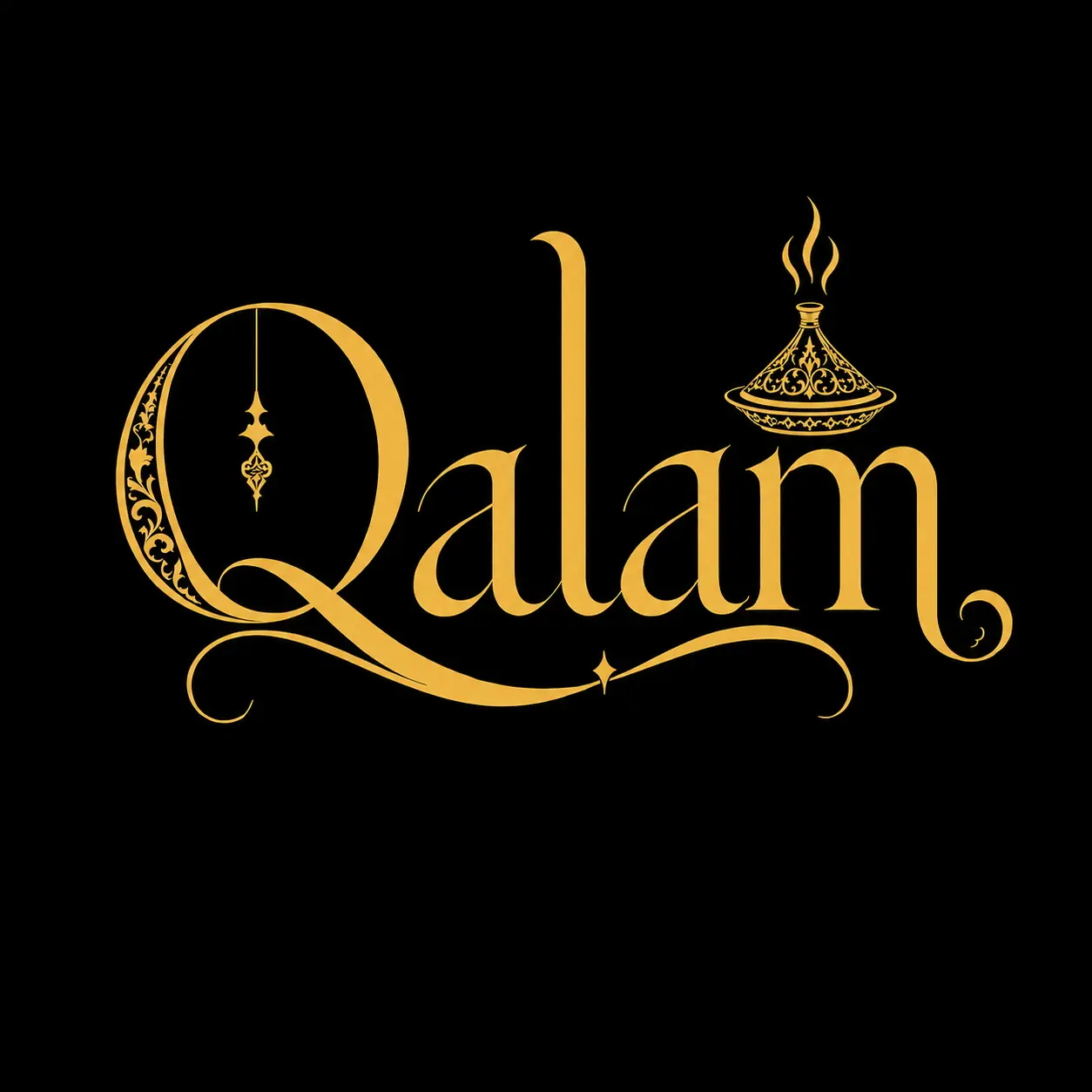 Logo final Qalam doré sur fond noir