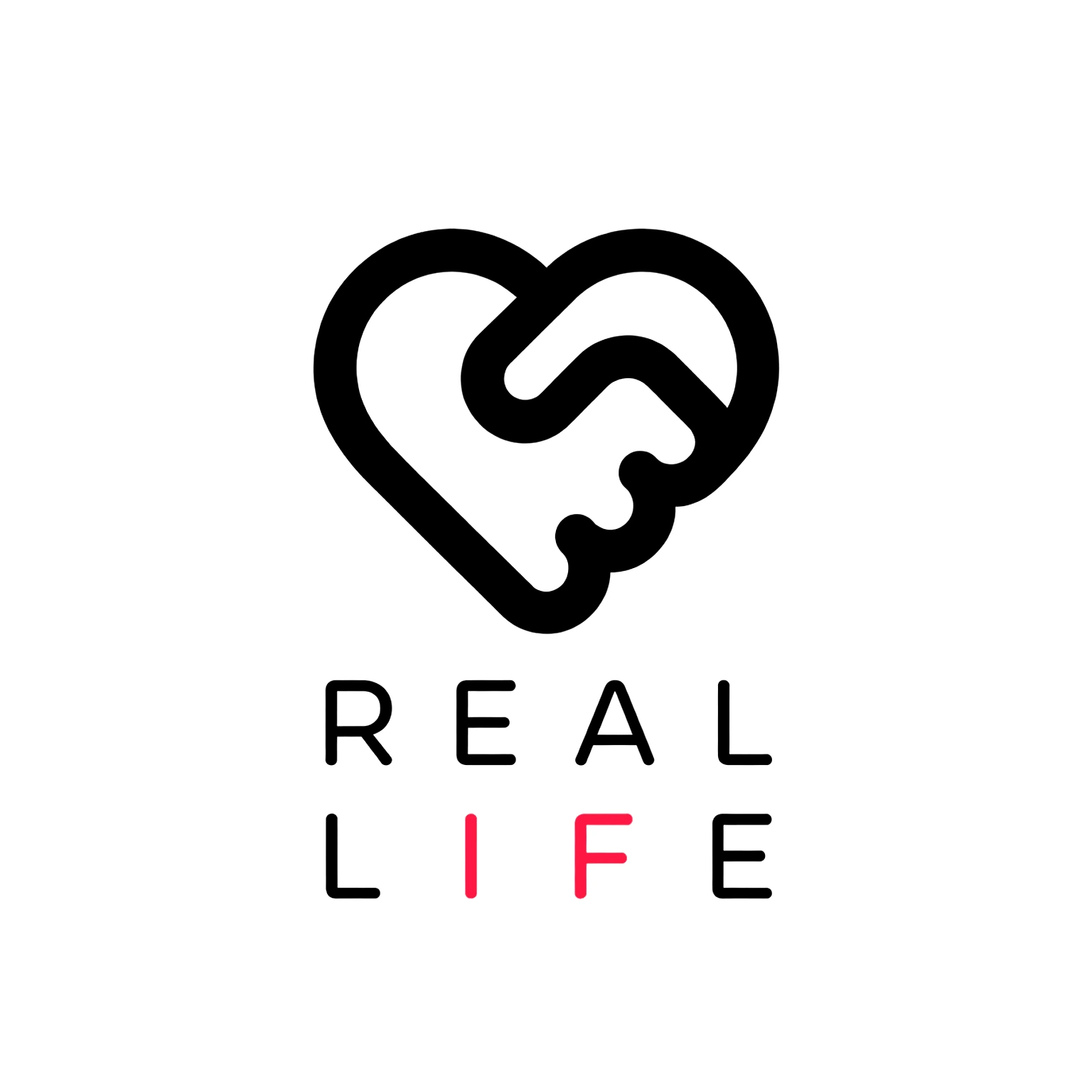 Déclinaison noire sur fond blanc du logo REAL LIFE avec les lettres I et F rouges